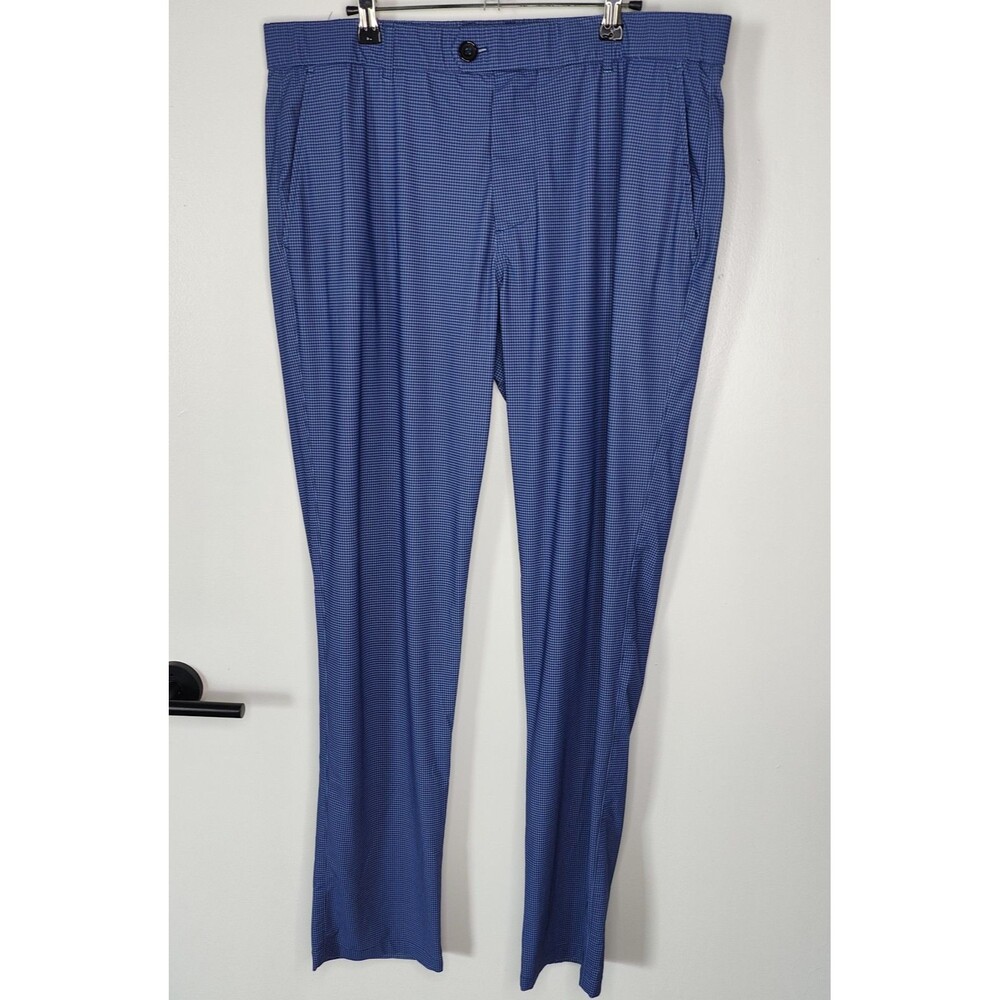 Greyson Montauk Pants Mens 36x32 Blue Houndstooth Slim Chino Golf Performance